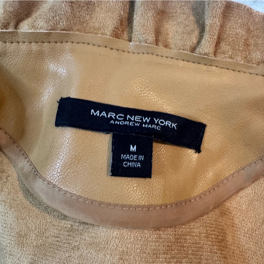 Women's Tan Faux Leather Button-Up ruffle Top - Picture 5 of 6
